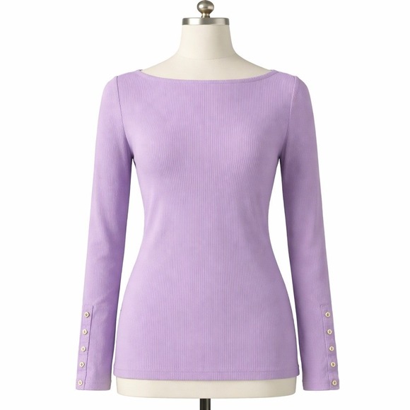 Lauren Ralph Lauren Tops - Lauren Ralph Lauren Womens M Lilac Ribbed Knit Long Sleeve Button Cuff Top